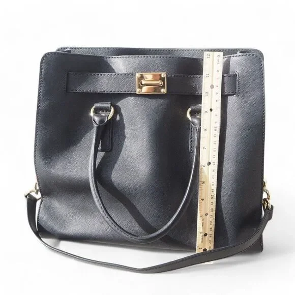 Michael Kors Hamilton Large Saffiano Leather Tote Bag Purse Black / Gold OS - Picture 8 of 11